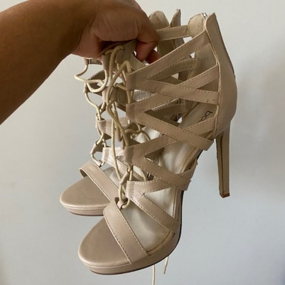 Platform Nude Lace Up Heels - US Size 8 - Picture 6 of 7